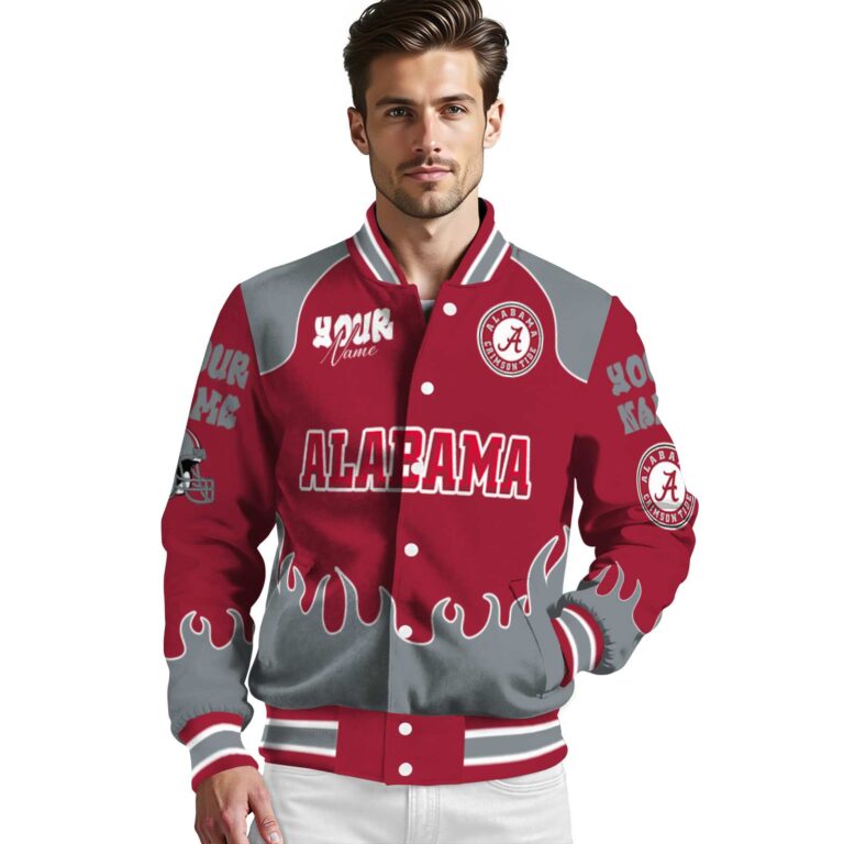 personalized alabama crimson tide fire graphic crimson jacket high quality