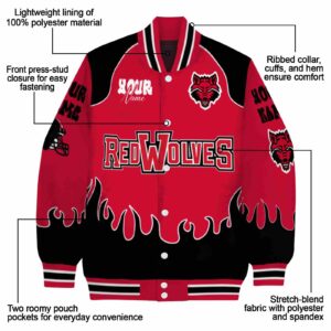 personalized arkansas state red wolves fire graphic scarlet jacket new arrival