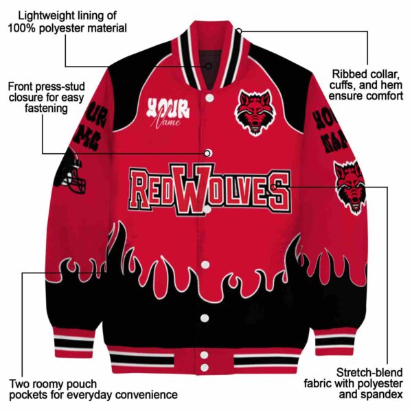 personalized arkansas state red wolves fire graphic scarlet jacket new arrival