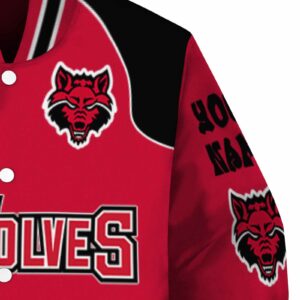 personalized arkansas state red wolves fire graphic scarlet jacket premium grade