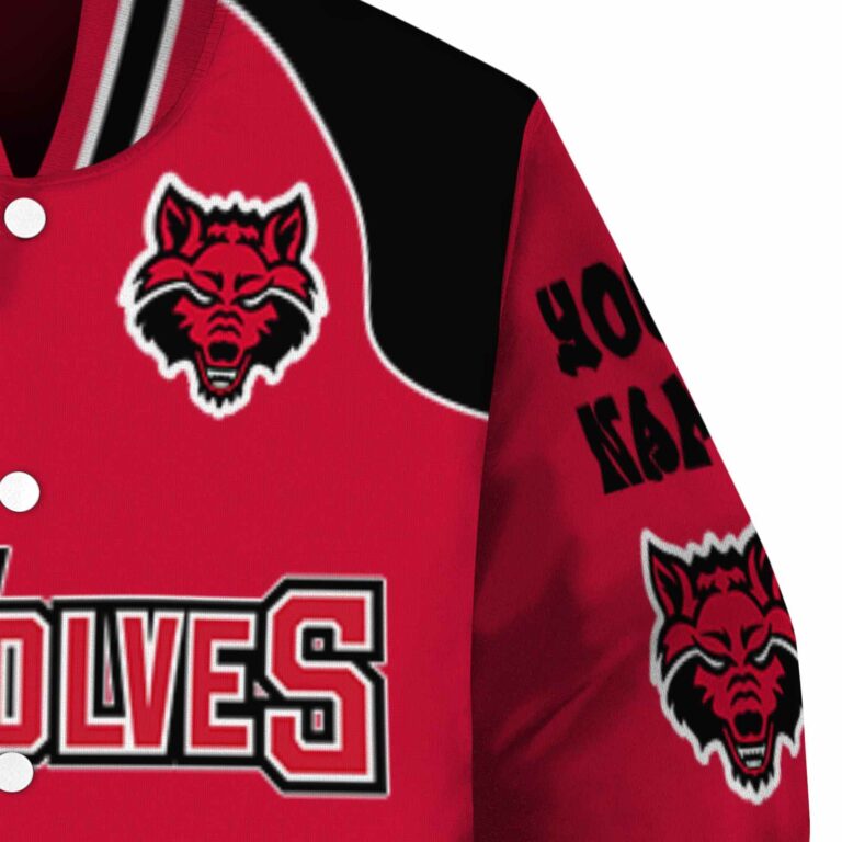 personalized arkansas state red wolves fire graphic scarlet jacket premium grade