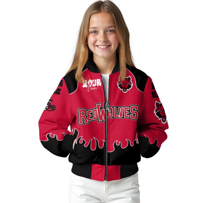 personalized arkansas state red wolves fire graphic scarlet jacket top rated