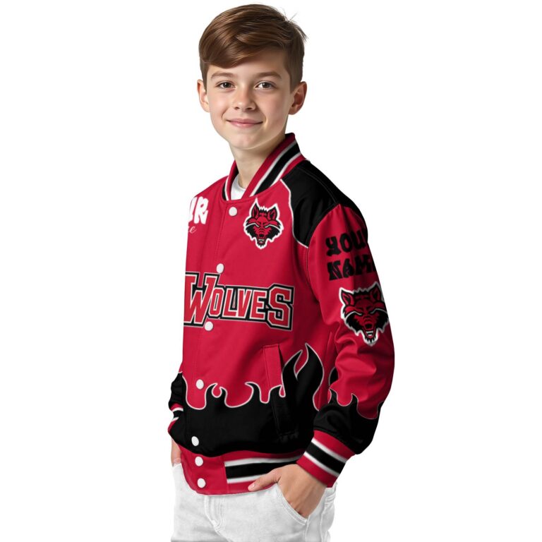 personalized arkansas state red wolves fire graphic scarlet jacket trendy