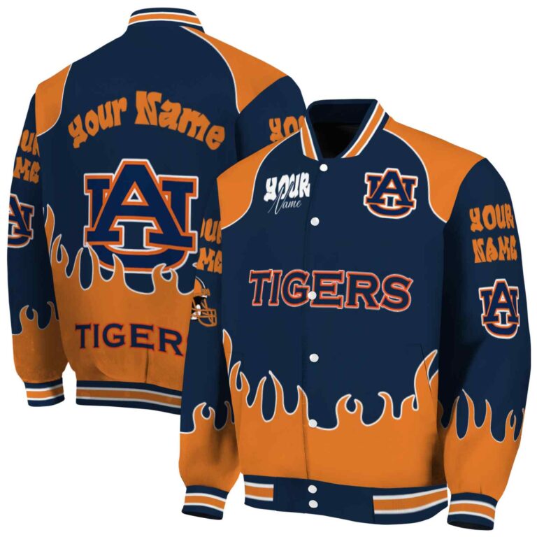 personalized auburn tigers fire graphic navy blue jacket fashion forward