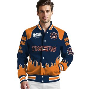 personalized auburn tigers fire graphic navy blue jacket high quality