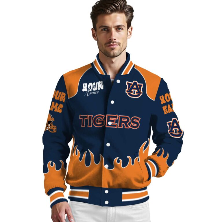 personalized auburn tigers fire graphic navy blue jacket high quality