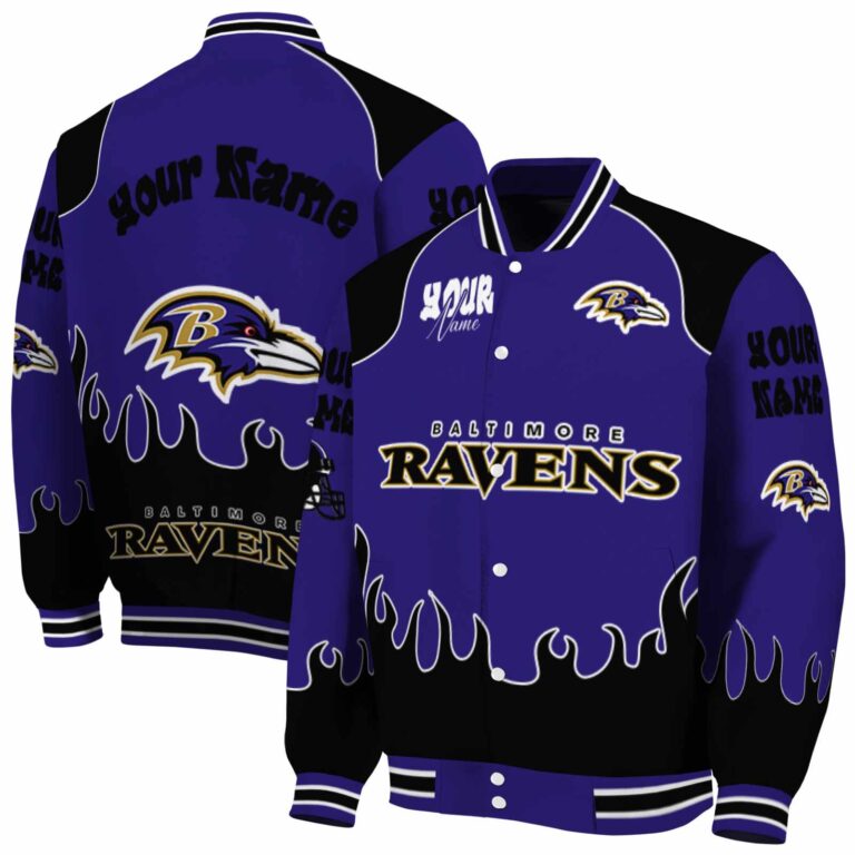 personalized baltimore ravens fire graphic purple jacket fashion forward