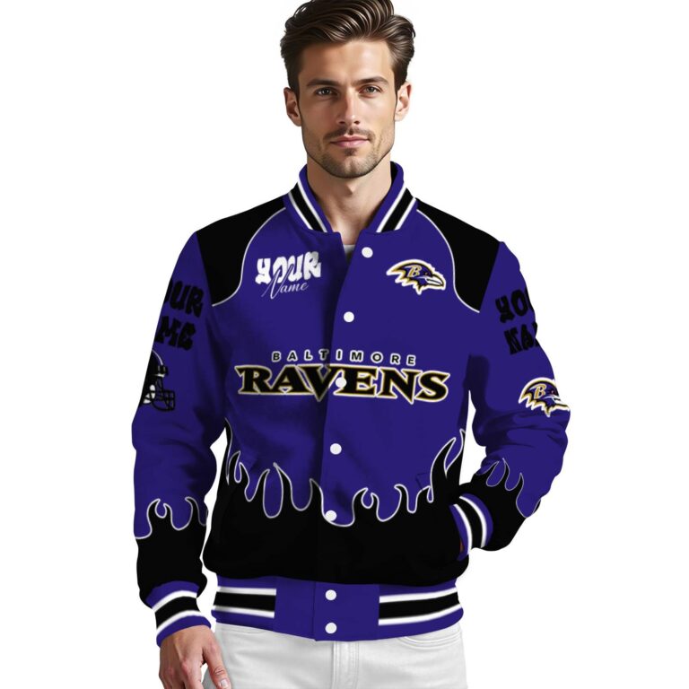 personalized baltimore ravens fire graphic purple jacket high quality