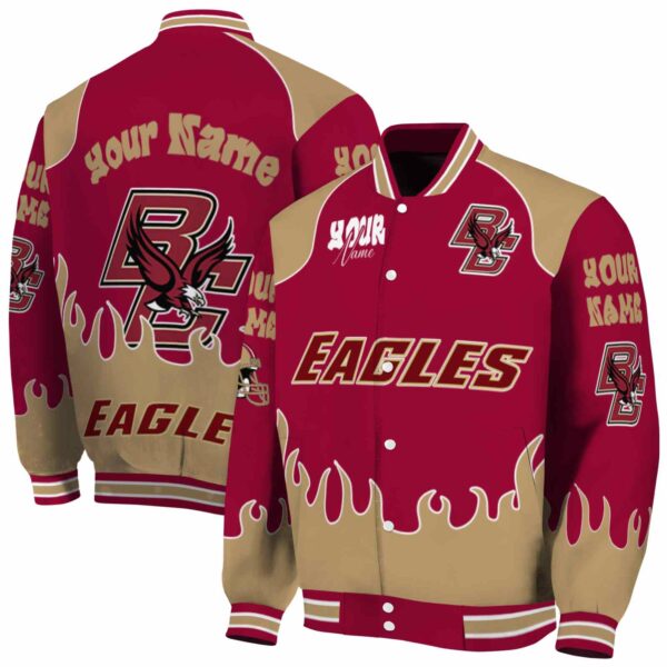 personalized boston college eagles fire graphic maroon jacket fashion forward