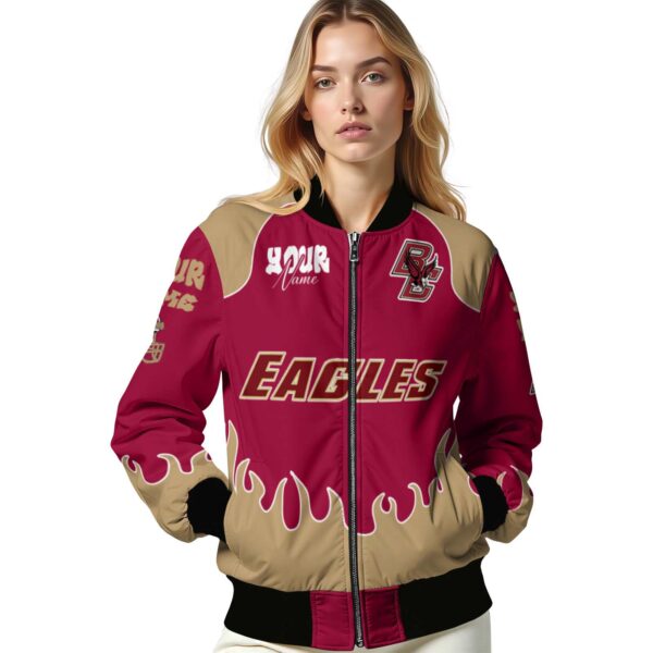 personalized boston college eagles fire graphic maroon jacket latest model