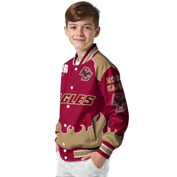 personalized boston college eagles fire graphic maroon jacket trendy