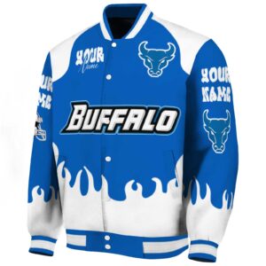 personalized buffalo bulls fire graphic royal blue jacket best selling