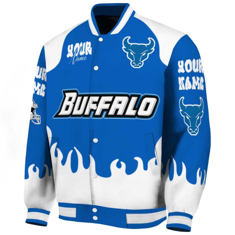 personalized buffalo bulls fire graphic royal blue jacket best selling