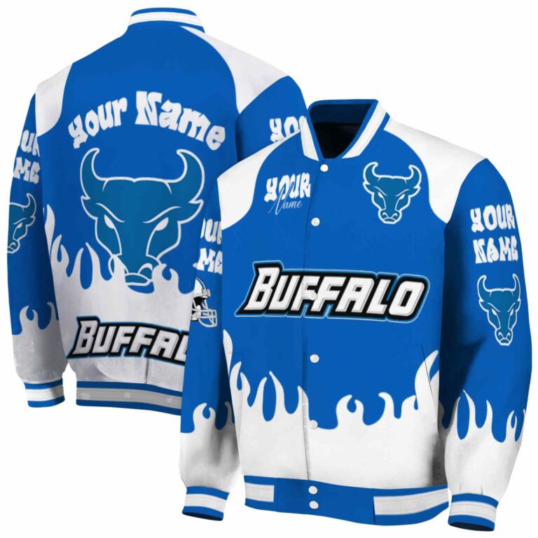personalized buffalo bulls fire graphic royal blue jacket fashion forward
