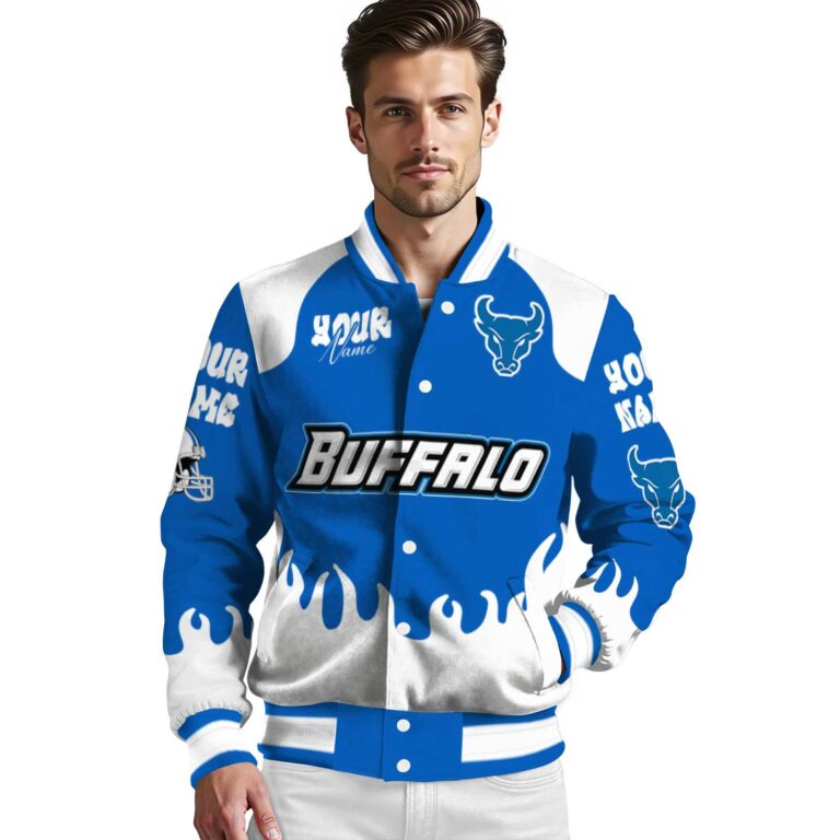 personalized buffalo bulls fire graphic royal blue jacket high quality
