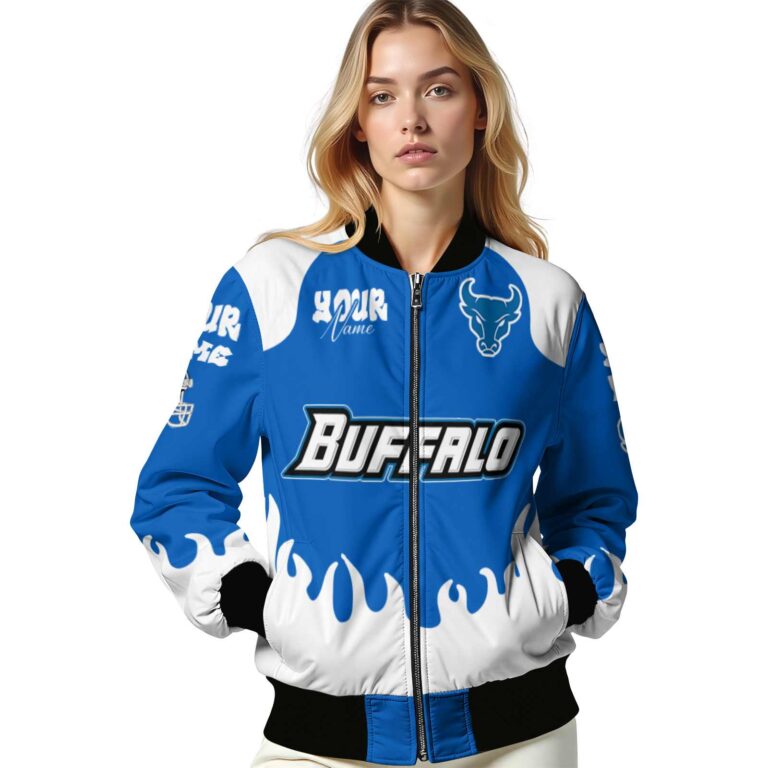 personalized buffalo bulls fire graphic royal blue jacket latest model