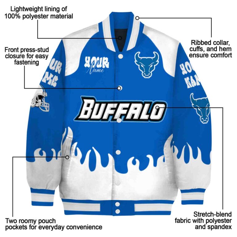 personalized buffalo bulls fire graphic royal blue jacket new arrival