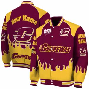 personalized central michigan chippewas fire graphic maroon jacket fashion forward