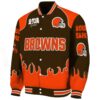 personalized cleveland browns fire graphic brown jacket best selling