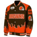 personalized cleveland browns fire graphic brown jacket best selling