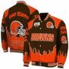 personalized cleveland browns fire graphic brown jacket fashion forward