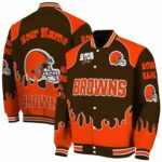 personalized cleveland browns fire graphic brown jacket best selling