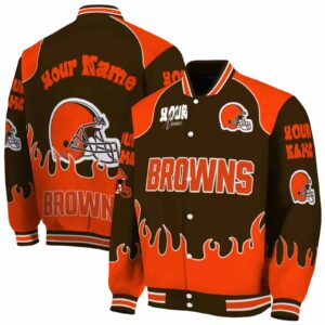 personalized cleveland browns fire graphic brown jacket fashion forward