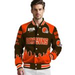personalized cleveland browns fire graphic brown jacket best selling