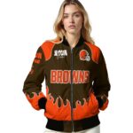 personalized cleveland browns fire graphic brown jacket best selling