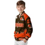 personalized cleveland browns fire graphic brown jacket best selling