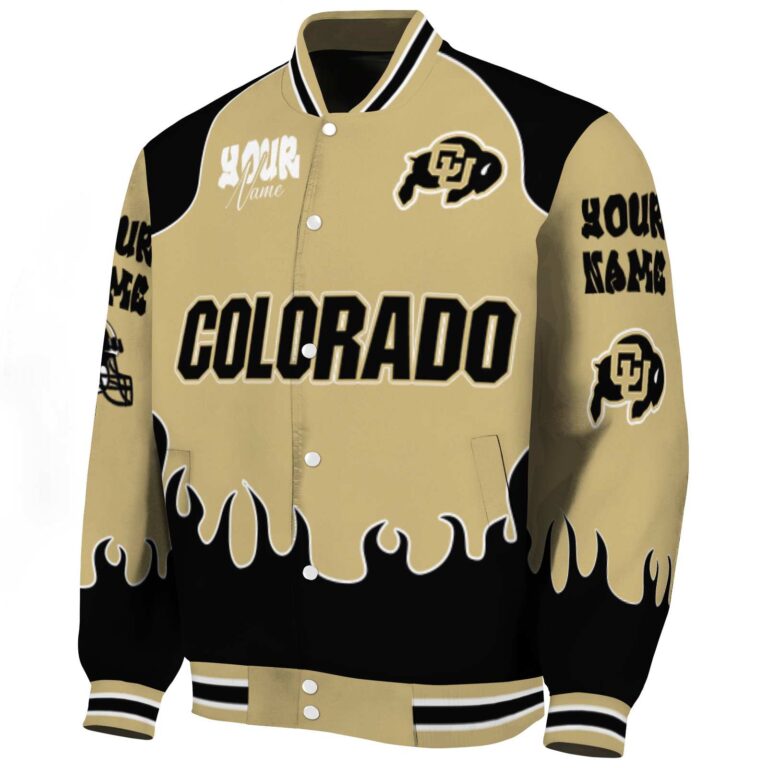 personalized colorado buffaloes fire graphic gold jacket best selling