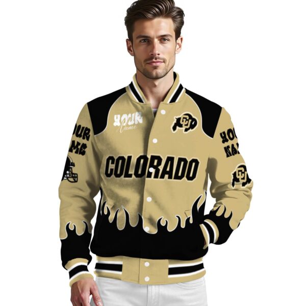 personalized colorado buffaloes fire graphic gold jacket high quality