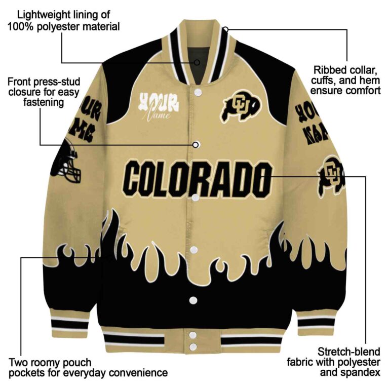 personalized colorado buffaloes fire graphic gold jacket new arrival