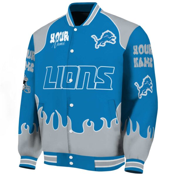 personalized detroit lions fire graphic blue jacket best selling