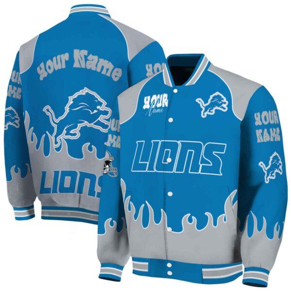 personalized detroit lions fire graphic blue jacket fashion forward