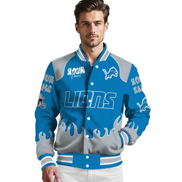 personalized detroit lions fire graphic blue jacket high quality