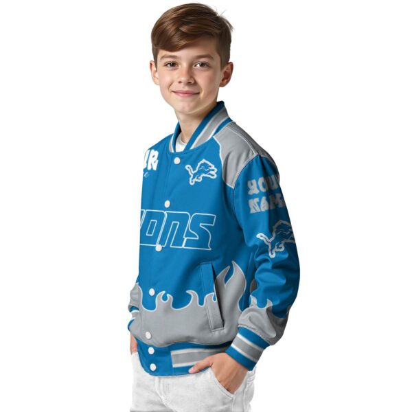 personalized detroit lions fire graphic blue jacket trendy