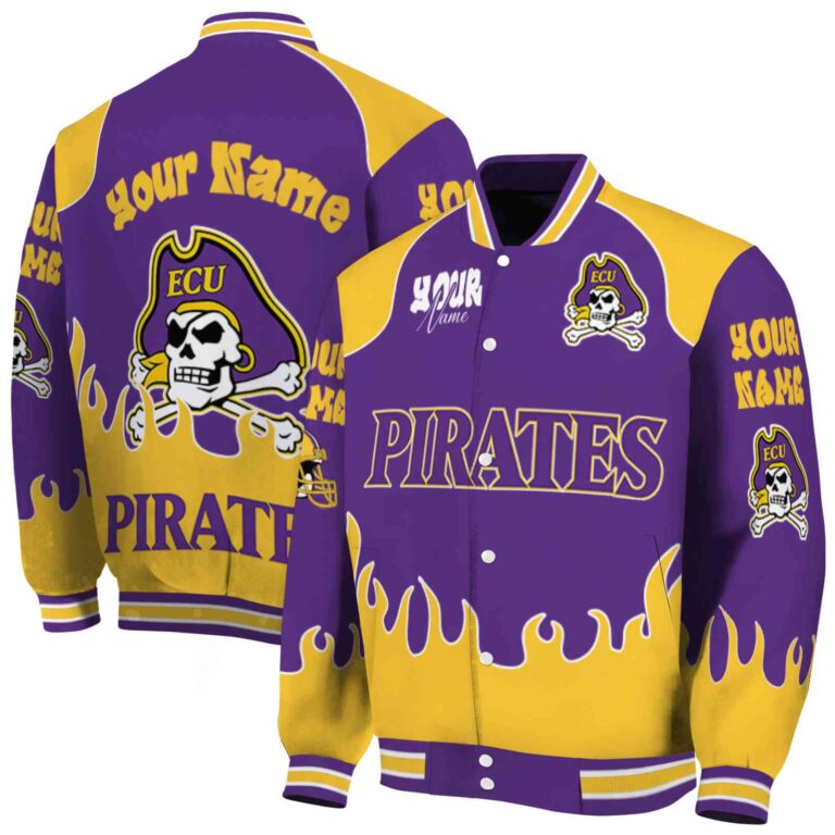 personalized east carolina pirates fire graphic purple jacket fashion forward