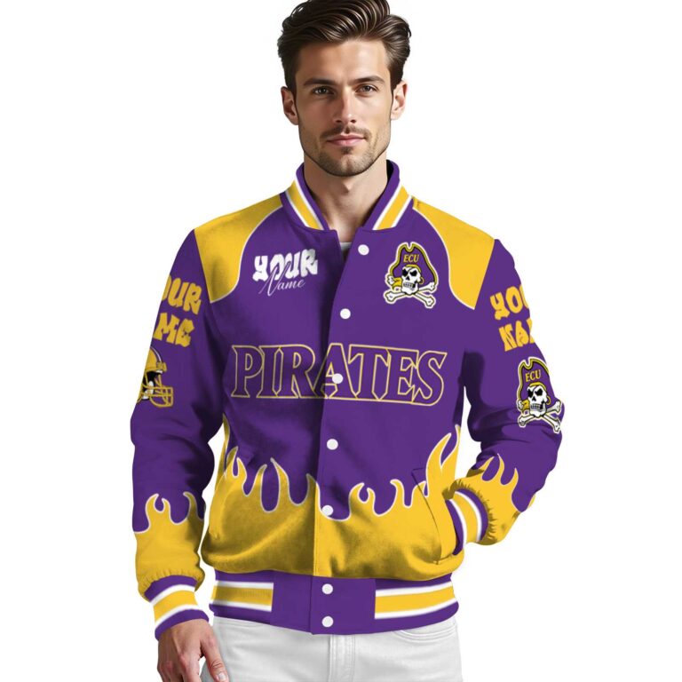 personalized east carolina pirates fire graphic purple jacket high quality