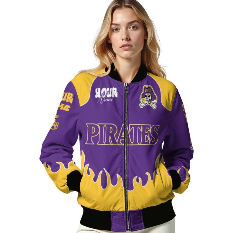 personalized east carolina pirates fire graphic purple jacket latest model