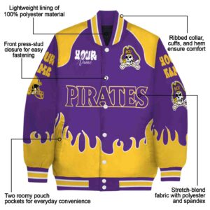 personalized east carolina pirates fire graphic purple jacket new arrival