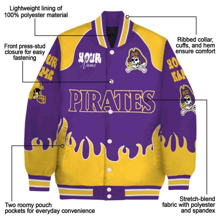 personalized east carolina pirates fire graphic purple jacket new arrival