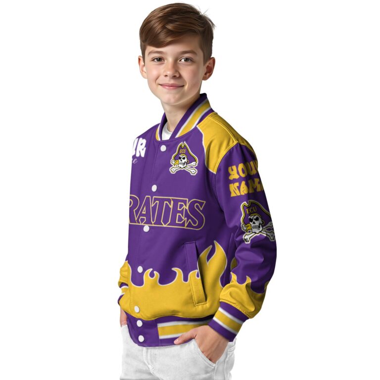 personalized east carolina pirates fire graphic purple jacket trendy