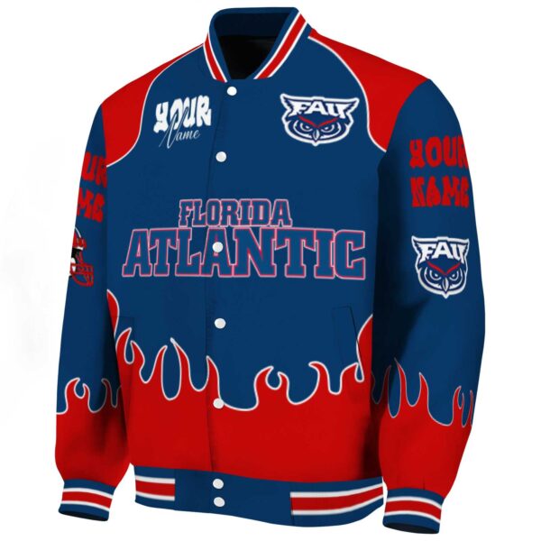 personalized florida atlantic owls fire graphic blue jacket best selling
