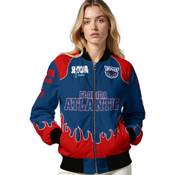 personalized florida atlantic owls fire graphic blue jacket latest model