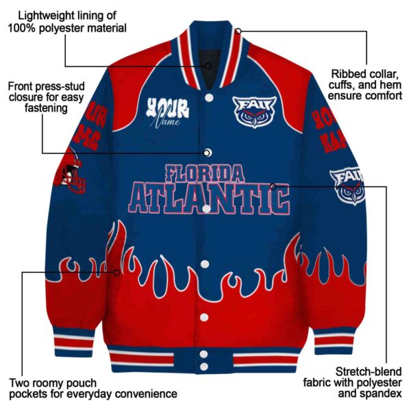 personalized florida atlantic owls fire graphic blue jacket new arrival