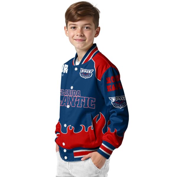 personalized florida atlantic owls fire graphic blue jacket trendy
