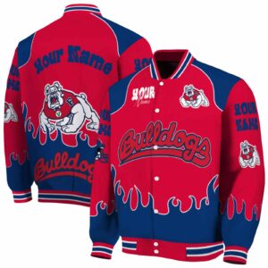 personalized fresno state bulldogs fire graphic red jacket fashion forward