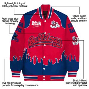 personalized fresno state bulldogs fire graphic red jacket new arrival