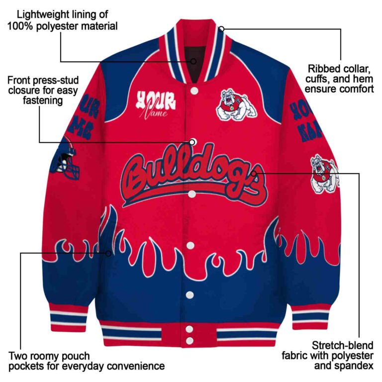 personalized fresno state bulldogs fire graphic red jacket new arrival
